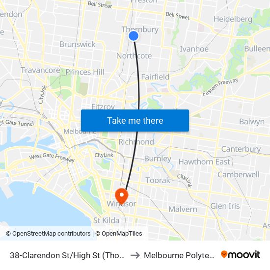 38-Clarendon St/High St (Thornbury) to Melbourne Polytechnic map