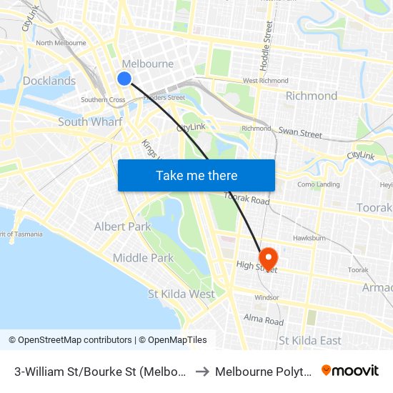 3-William St/Bourke St (Melbourne City) to Melbourne Polytechnic map