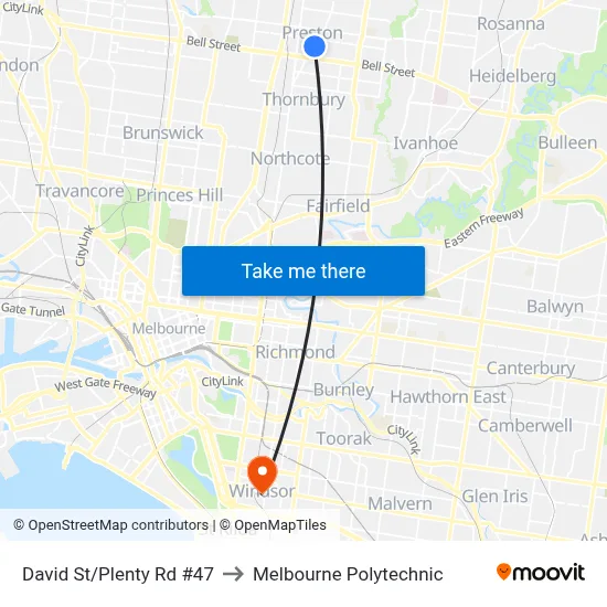 David St/Plenty Rd #47 to Melbourne Polytechnic map