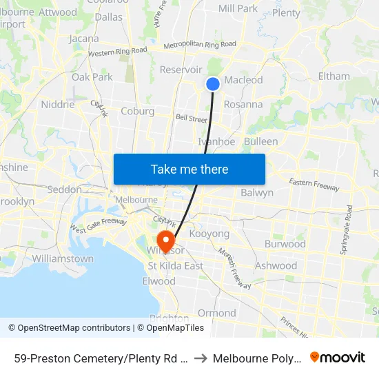 Preston Cemetery/Plenty Rd #59 to Melbourne Polytechnic map