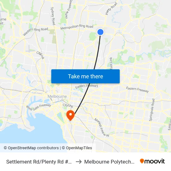 Settlement Rd/Plenty Rd #66 to Melbourne Polytechnic map