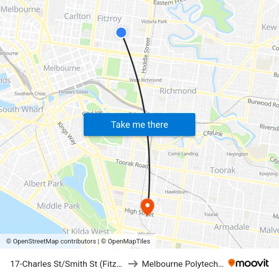 Charles St/Smith St #17 to Melbourne Polytechnic map