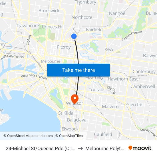 24-Michael St/Queens Pde (Clifton Hill) to Melbourne Polytechnic map