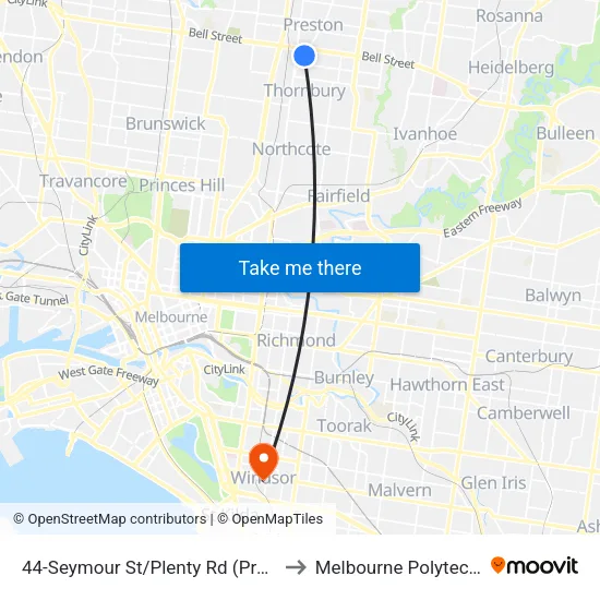 Seymour St/Plenty Rd #44 to Melbourne Polytechnic map