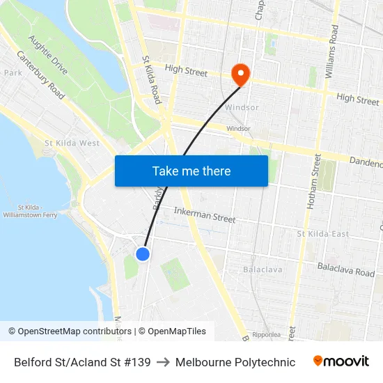 Belford St/Acland St #139 to Melbourne Polytechnic map