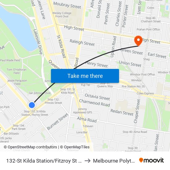 132-St Kilda Station/Fitzroy St (St Kilda) to Melbourne Polytechnic map