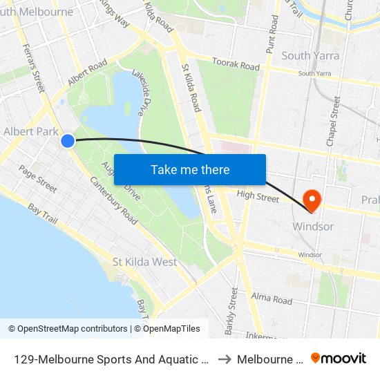 129-Melbourne Sports And Aquatic Centre/Light Rail (Middle Park) to Melbourne Polytechnic map