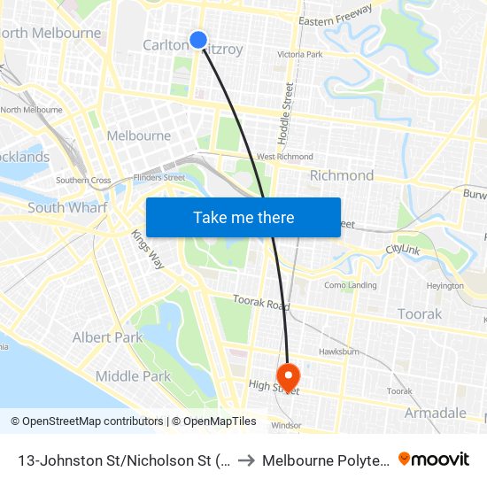 13-Johnston St/Nicholson St (Fitzroy) to Melbourne Polytechnic map