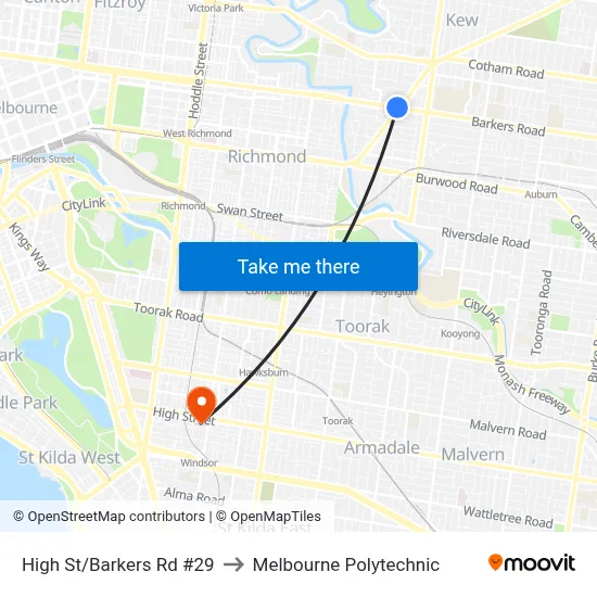 High St/Barkers Rd #29 to Melbourne Polytechnic map