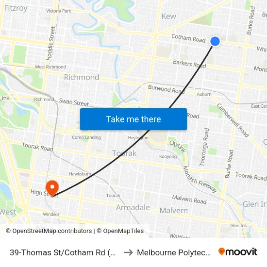Thomas St/Cotham Rd #39 to Melbourne Polytechnic map