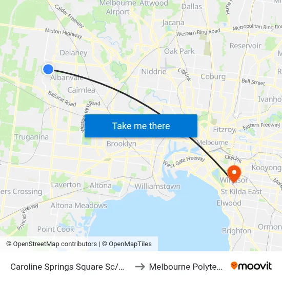 Caroline Springs Square Sc/Main St to Melbourne Polytechnic map