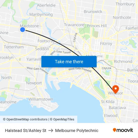 Halstead St/Ashley St to Melbourne Polytechnic map