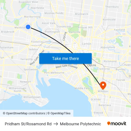 Pridham St/Rosamond Rd to Melbourne Polytechnic map