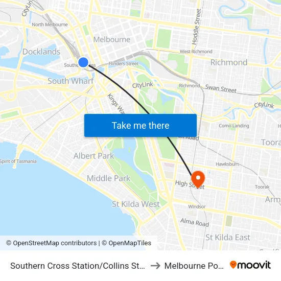 Southern Cross Station/Collins St to Melbourne Polytechnic map