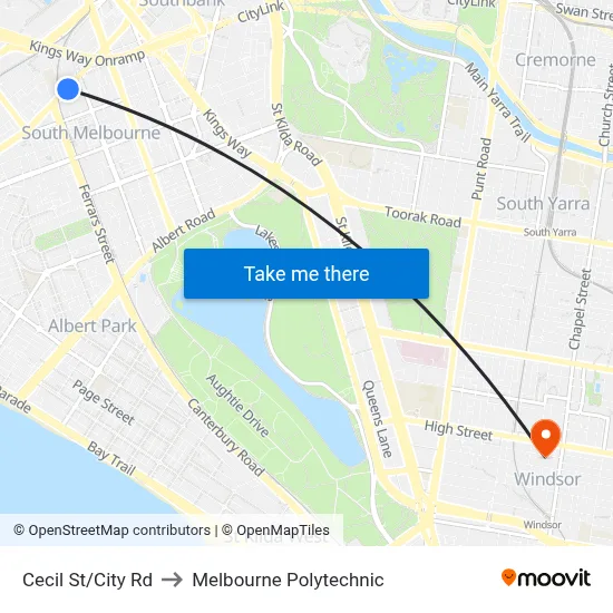 Cecil St/City Rd to Melbourne Polytechnic map