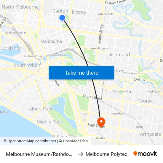 Melbourne Museum/Rathdowne St to Melbourne Polytechnic map