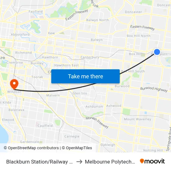 Blackburn Station/Railway Rd to Melbourne Polytechnic map