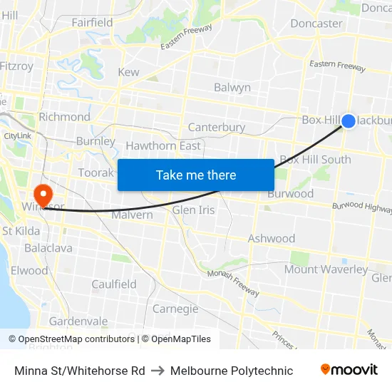 Minna St/Whitehorse Rd to Melbourne Polytechnic map