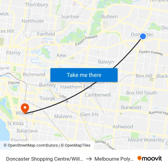 Doncaster Shopping Centre/Williamsons Rd to Melbourne Polytechnic map
