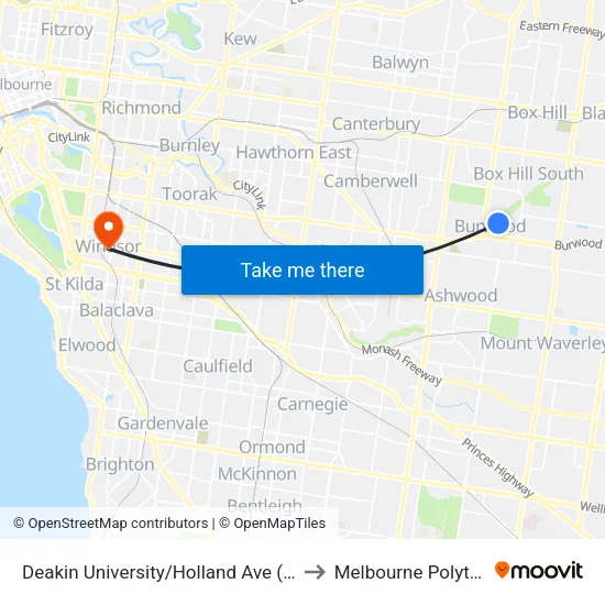 Deakin University/Holland Ave to Melbourne Polytechnic map
