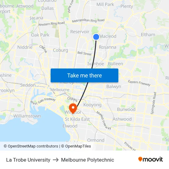 La Trobe University to Melbourne Polytechnic map