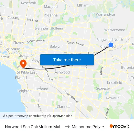 Norwood Sec Col/Mullum Mullum Rd to Melbourne Polytechnic map