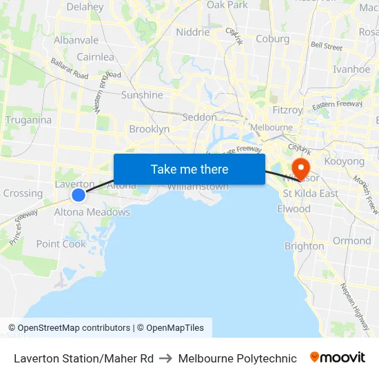 Laverton Station/Maher Rd to Melbourne Polytechnic map