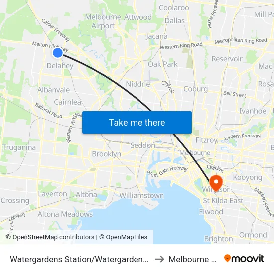 Watergardens Station/Watergardens Circuit Rd to Melbourne Polytechnic map