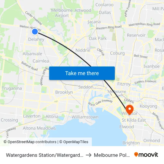 Watergardens Station/Watergardens Circuit Rd to Melbourne Polytechnic map