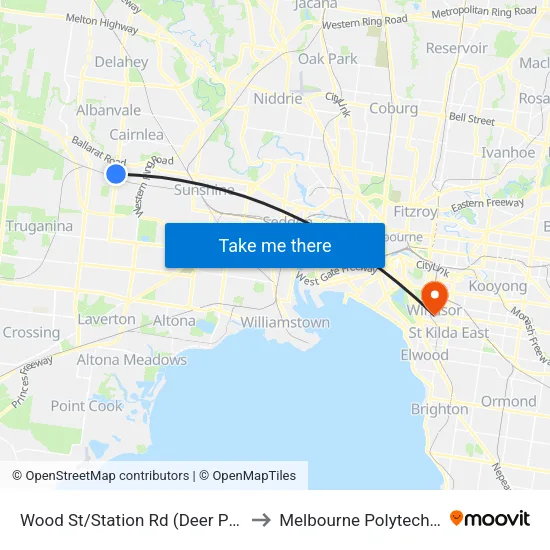 Wood St/Station Rd to Melbourne Polytechnic map