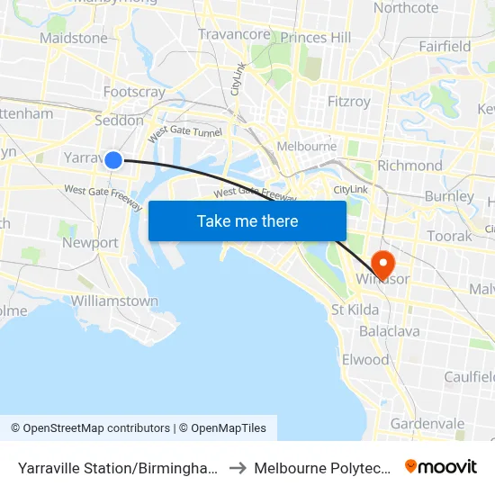 Yarraville Station/Birmingham St to Melbourne Polytechnic map