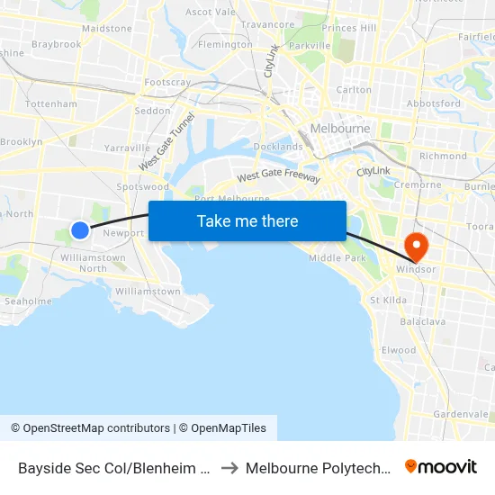 Bayside Sec Col/Blenheim Rd to Melbourne Polytechnic map