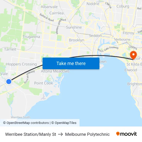 Werribee Station/Manly St to Melbourne Polytechnic map