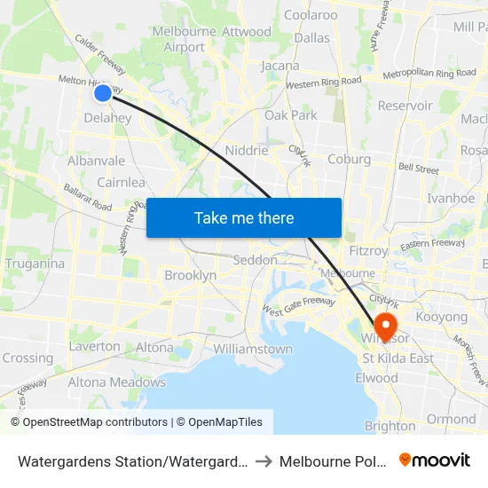 Watergardens Station/Watergardens Circuit Rd to Melbourne Polytechnic map