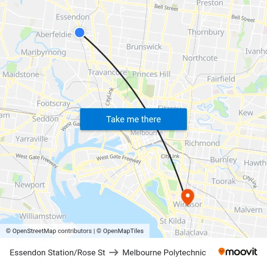 Essendon Station/Rose St to Melbourne Polytechnic map