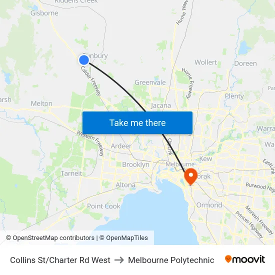 Collins St/Charter Rd West to Melbourne Polytechnic map