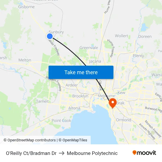 O'Reilly Ct/Bradman Dr to Melbourne Polytechnic map