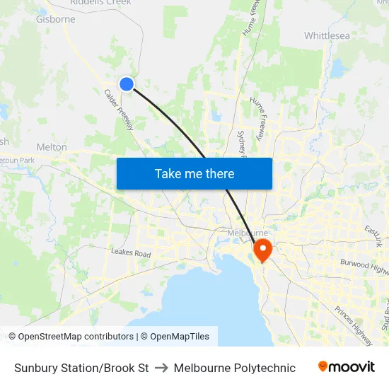 Sunbury Station/Brook St to Melbourne Polytechnic map