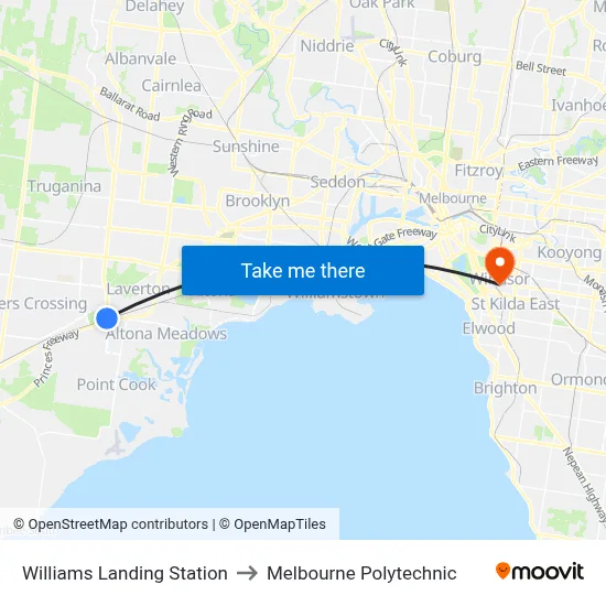 Williams Landing Station to Melbourne Polytechnic map