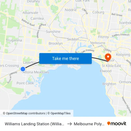 Williams Landing Station to Melbourne Polytechnic map