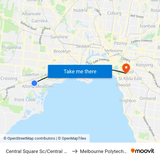 Central Square Sc/Central Ave to Melbourne Polytechnic map