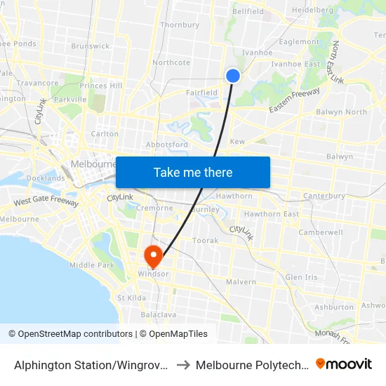Alphington Station/Wingrove St to Melbourne Polytechnic map