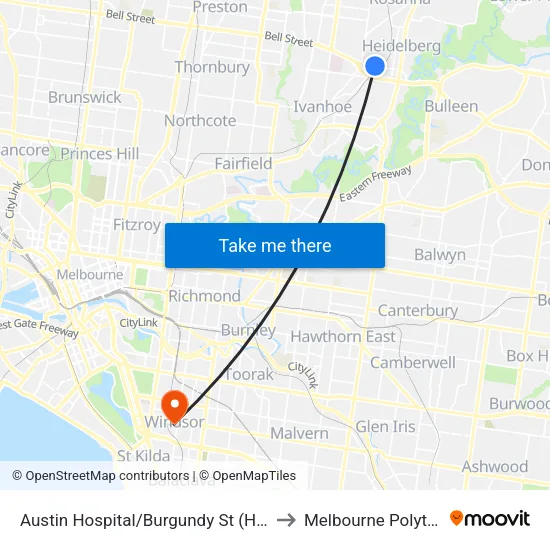 Austin Hospital/Burgundy St to Melbourne Polytechnic map