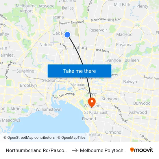 Northumberland Rd/Pascoe St to Melbourne Polytechnic map