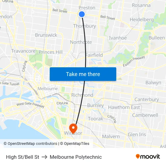 High St/Bell St to Melbourne Polytechnic map