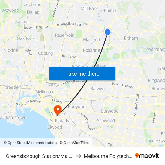 Greensborough Station/Main St to Melbourne Polytechnic map