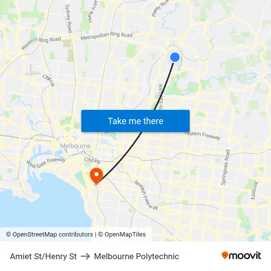 Amiet St/Henry St to Melbourne Polytechnic map