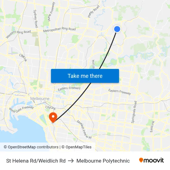 St Helena Rd/Weidlich Rd to Melbourne Polytechnic map