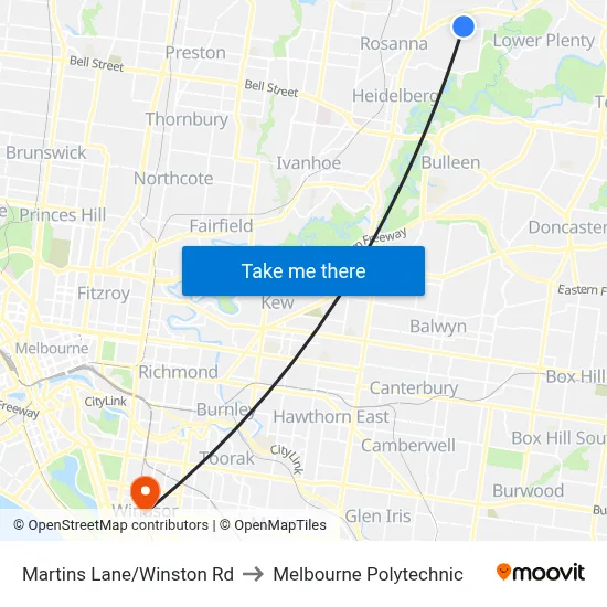 Martins Lane/Winston Rd to Melbourne Polytechnic map