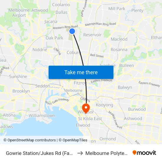Gowrie Station/Jukes Rd to Melbourne Polytechnic map